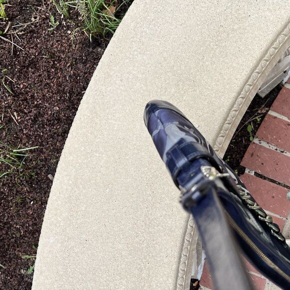 COACH Classic Signature Monogram 19820 Navy Silver Signature Chain Handbag Purse - Picture 8 of 10